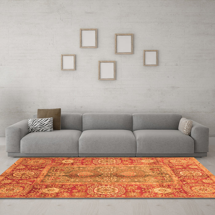 Machine Washable Oriental Orange Traditional Area Rugs in a Living Room, wshabs3761org