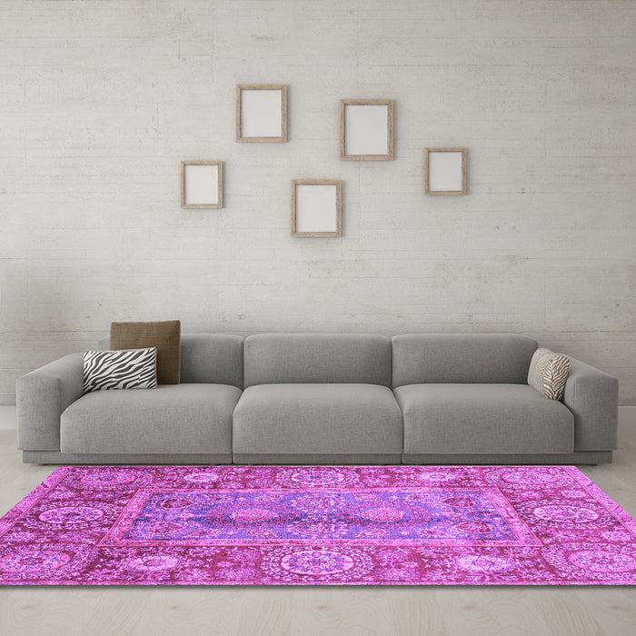 Machine Washable Oriental Purple Traditional Area Rugs in a Living Room, wshabs3761pur
