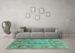 Machine Washable Oriental Turquoise Traditional Area Rugs in a Living Room,, wshabs3761turq