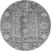 Round Machine Washable Oriental Gray Traditional Rug, wshabs3761gry