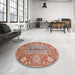 Round Machine Washable Abstract Brown Sugar Brown Rug in a Office, wshabs3761