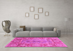 Machine Washable Oriental Pink Traditional Rug in a Living Room, wshabs3761pnk