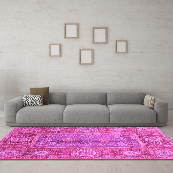 Machine Washable Oriental Pink Traditional Rug in a Living Room, wshabs3761pnk
