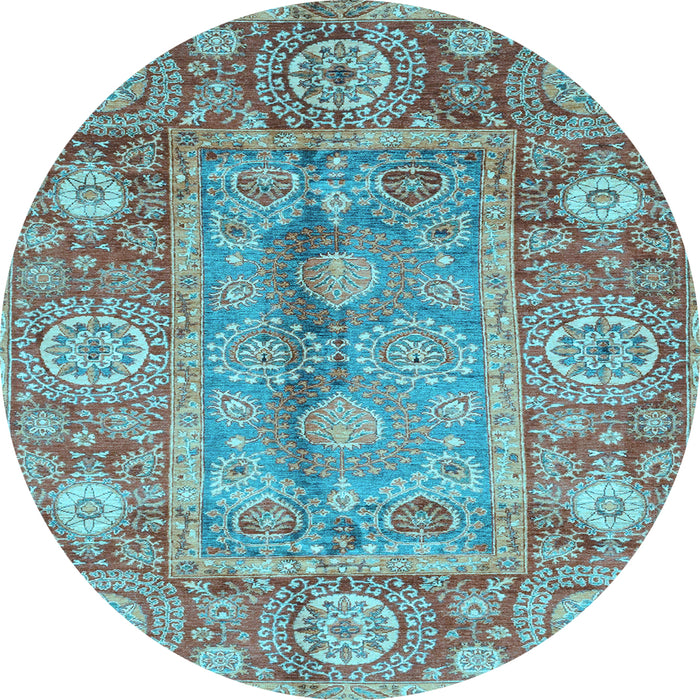 Round Oriental Light Blue Traditional Rug, abs3761lblu