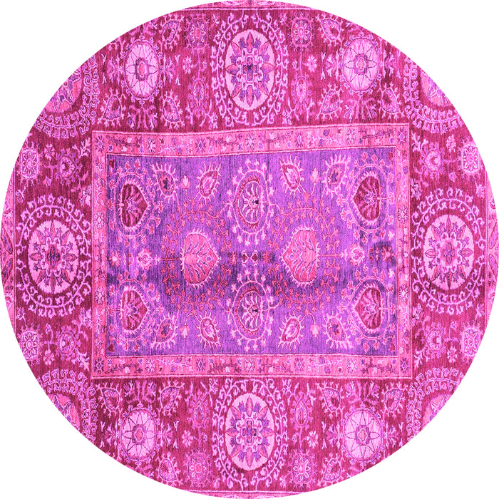 Round Machine Washable Oriental Pink Traditional Rug, wshabs3761pnk