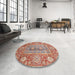 Round Abstract Brown Oriental Rug in a Office, abs3761