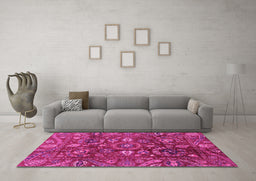 Machine Washable Oriental Pink Traditional Rug in a Living Room, wshabs3762pnk