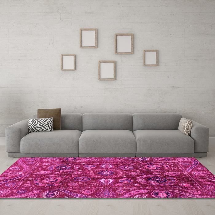 Machine Washable Oriental Pink Traditional Rug in a Living Room, wshabs3762pnk
