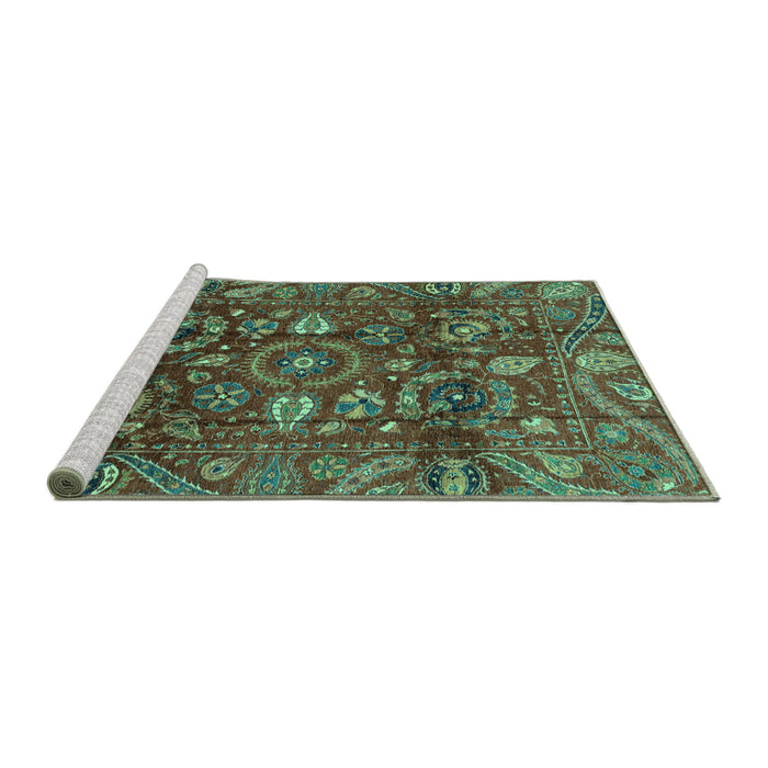 Sideview of Machine Washable Oriental Turquoise Traditional Area Rugs, wshabs3762turq