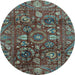 Round Oriental Light Blue Traditional Rug, abs3762lblu