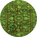 Round Oriental Green Traditional Rug, abs3762grn