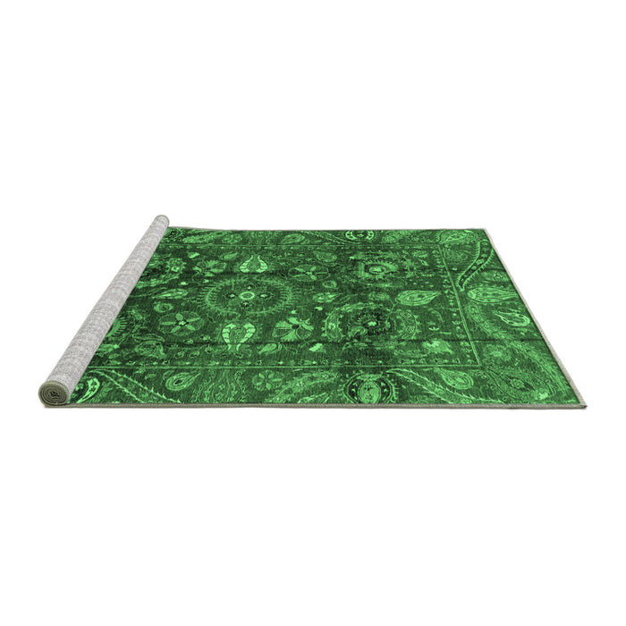 Sideview of Machine Washable Oriental Emerald Green Traditional Area Rugs, wshabs3762emgrn