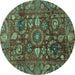 Round Machine Washable Oriental Turquoise Traditional Area Rugs, wshabs3762turq