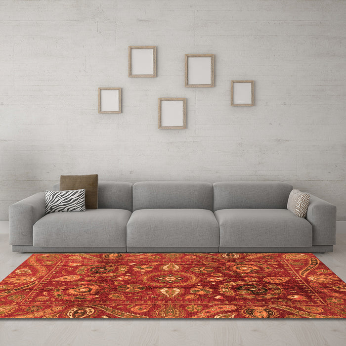 Machine Washable Oriental Orange Traditional Area Rugs in a Living Room, wshabs3762org