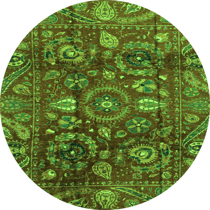 Round Machine Washable Oriental Green Traditional Area Rugs, wshabs3762grn