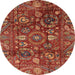 Round Abstract Chocolate Brown Oriental Rug, abs3762