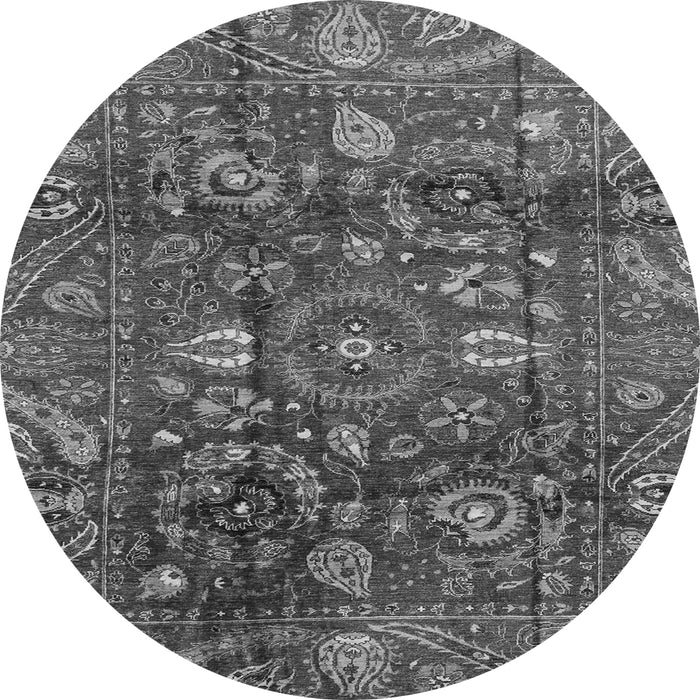 Round Machine Washable Oriental Gray Traditional Rug, wshabs3762gry