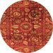 Round Machine Washable Oriental Orange Traditional Area Rugs, wshabs3762org