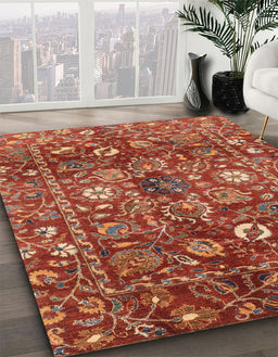 Machine Washable Abstract Red Rug in a Family Room, wshabs3763