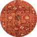 Round Machine Washable Oriental Orange Traditional Area Rugs, wshabs3763org