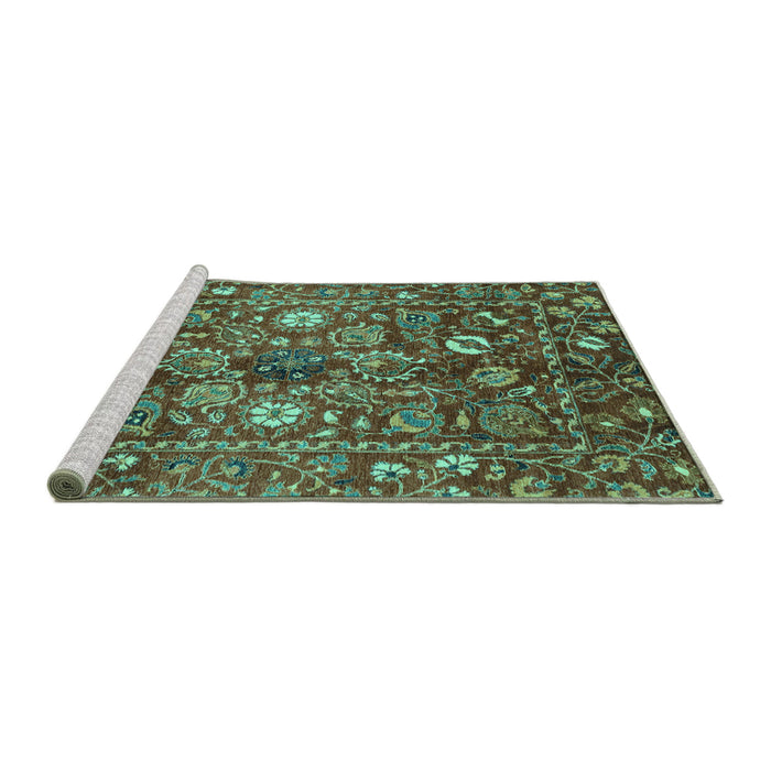 Sideview of Machine Washable Oriental Turquoise Traditional Area Rugs, wshabs3763turq