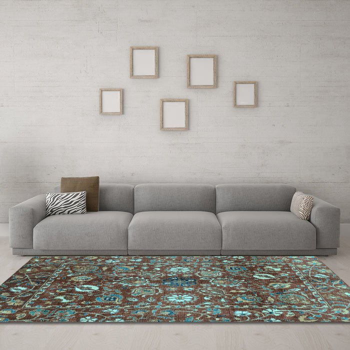 Machine Washable Oriental Light Blue Traditional Rug in a Living Room, wshabs3763lblu