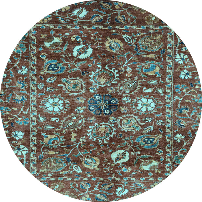 Round Machine Washable Oriental Light Blue Traditional Rug, wshabs3763lblu
