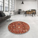 Round Abstract Red Oriental Rug in a Office, abs3763