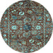 Round Oriental Light Blue Traditional Rug, abs3763lblu