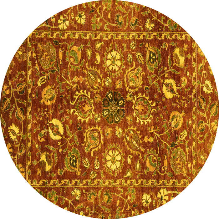 Round Machine Washable Oriental Yellow Traditional Rug, wshabs3763yw