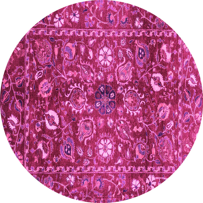 Round Machine Washable Oriental Pink Traditional Rug, wshabs3763pnk