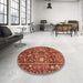 Round Machine Washable Abstract Red Rug in a Office, wshabs3763