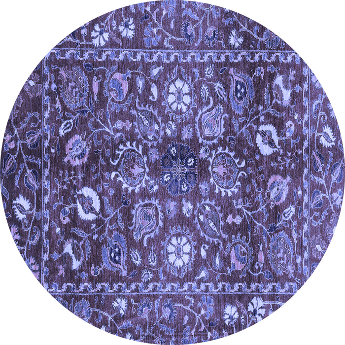 Round Machine Washable Oriental Blue Traditional Rug, wshabs3763blu