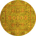 Round Abstract Yellow Modern Rug, abs3764yw