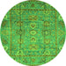 Round Machine Washable Abstract Green Modern Area Rugs, wshabs3764grn