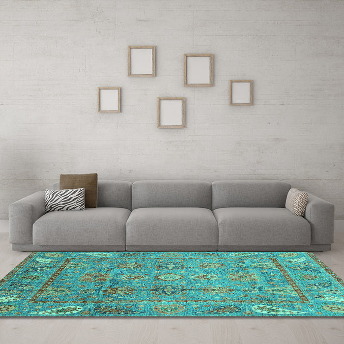 Machine Washable Abstract Turquoise Modern Area Rugs in a Living Room,, wshabs3764turq