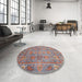 Round Abstract Chestnut Brown Modern Rug in a Office, abs3764