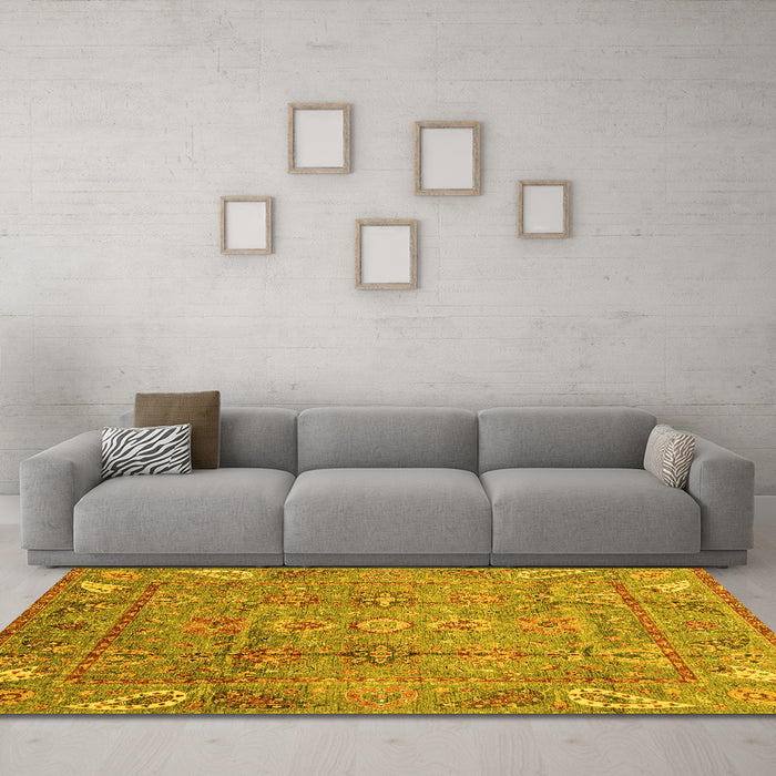 Machine Washable Abstract Yellow Modern Rug in a Living Room, wshabs3764yw