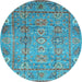 Round Abstract Light Blue Modern Rug, abs3764lblu