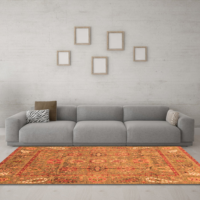 Machine Washable Abstract Orange Modern Area Rugs in a Living Room, wshabs3764org