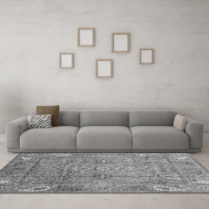 Machine Washable Abstract Gray Modern Rug in a Living Room,, wshabs3764gry
