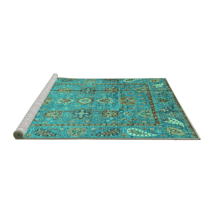 Sideview of Machine Washable Abstract Turquoise Modern Area Rugs, wshabs3764turq