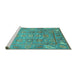 Sideview of Machine Washable Abstract Turquoise Modern Area Rugs, wshabs3764turq