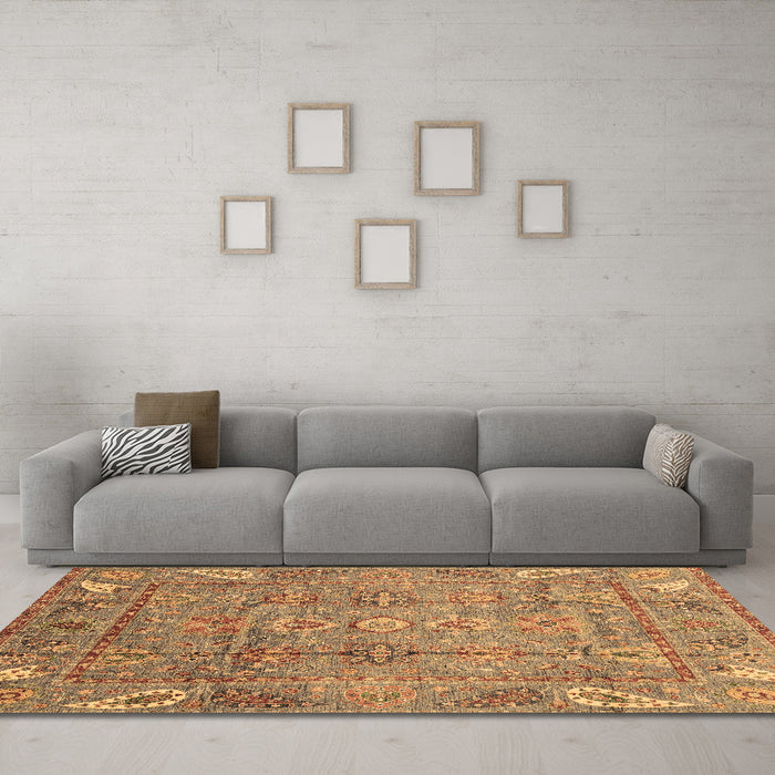 Machine Washable Abstract Brown Modern Rug in a Living Room,, wshabs3764brn