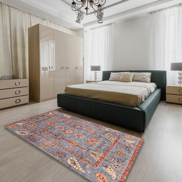 Abstract Chestnut Brown Modern Rug in a Bedroom, abs3764
