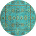 Round Abstract Turquoise Modern Rug, abs3764turq