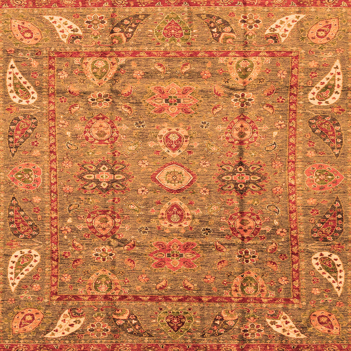 Square Machine Washable Abstract Orange Modern Area Rugs, wshabs3764org