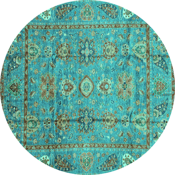 Round Machine Washable Abstract Turquoise Modern Area Rugs, wshabs3764turq