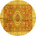 Round Machine Washable Abstract Yellow Modern Rug, wshabs3765yw