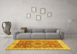 Machine Washable Abstract Yellow Modern Rug in a Living Room, wshabs3765yw